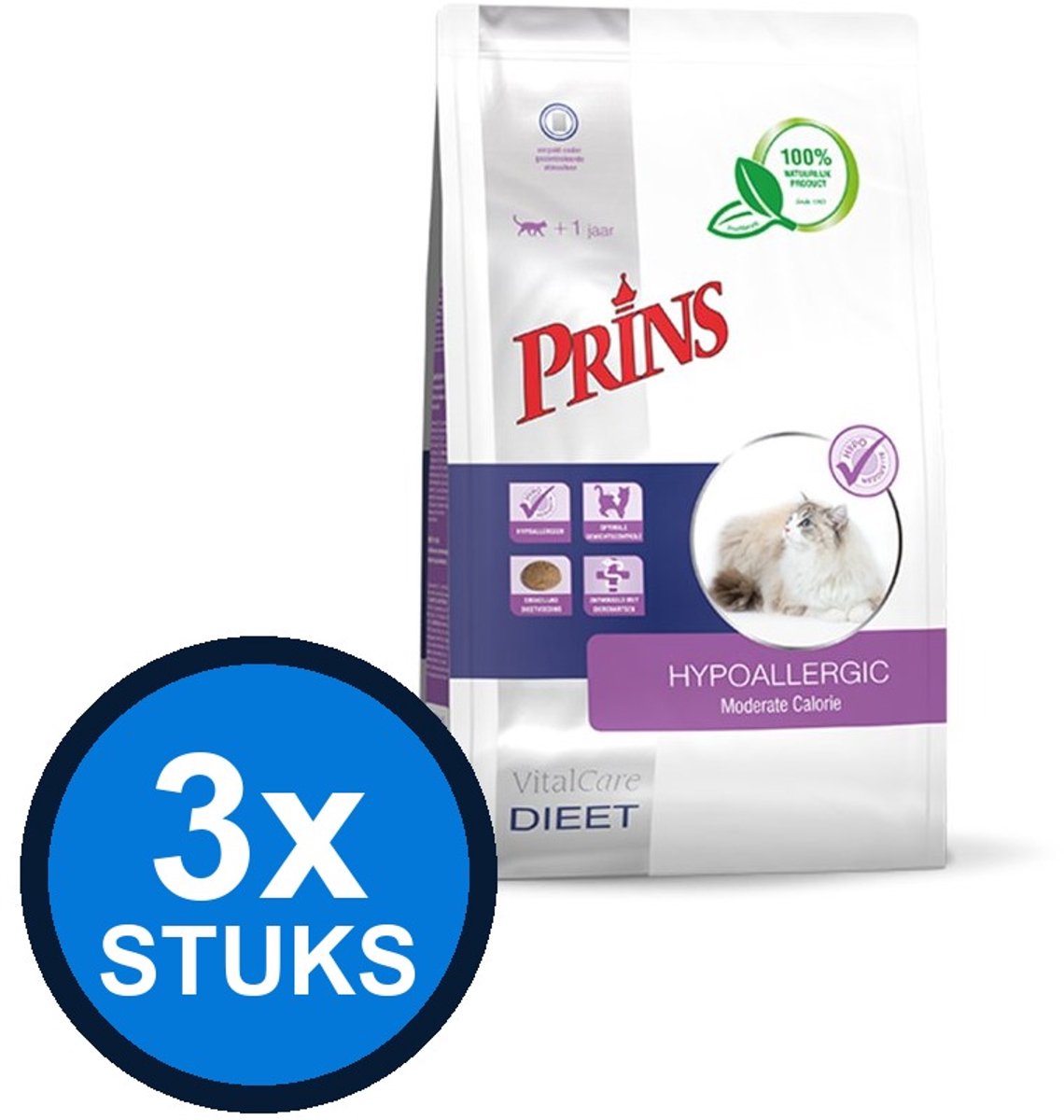 3x Prins - VitalCare dieet moderate calorie hypo 1,5kg - Kattenvoer - 1.5 kg