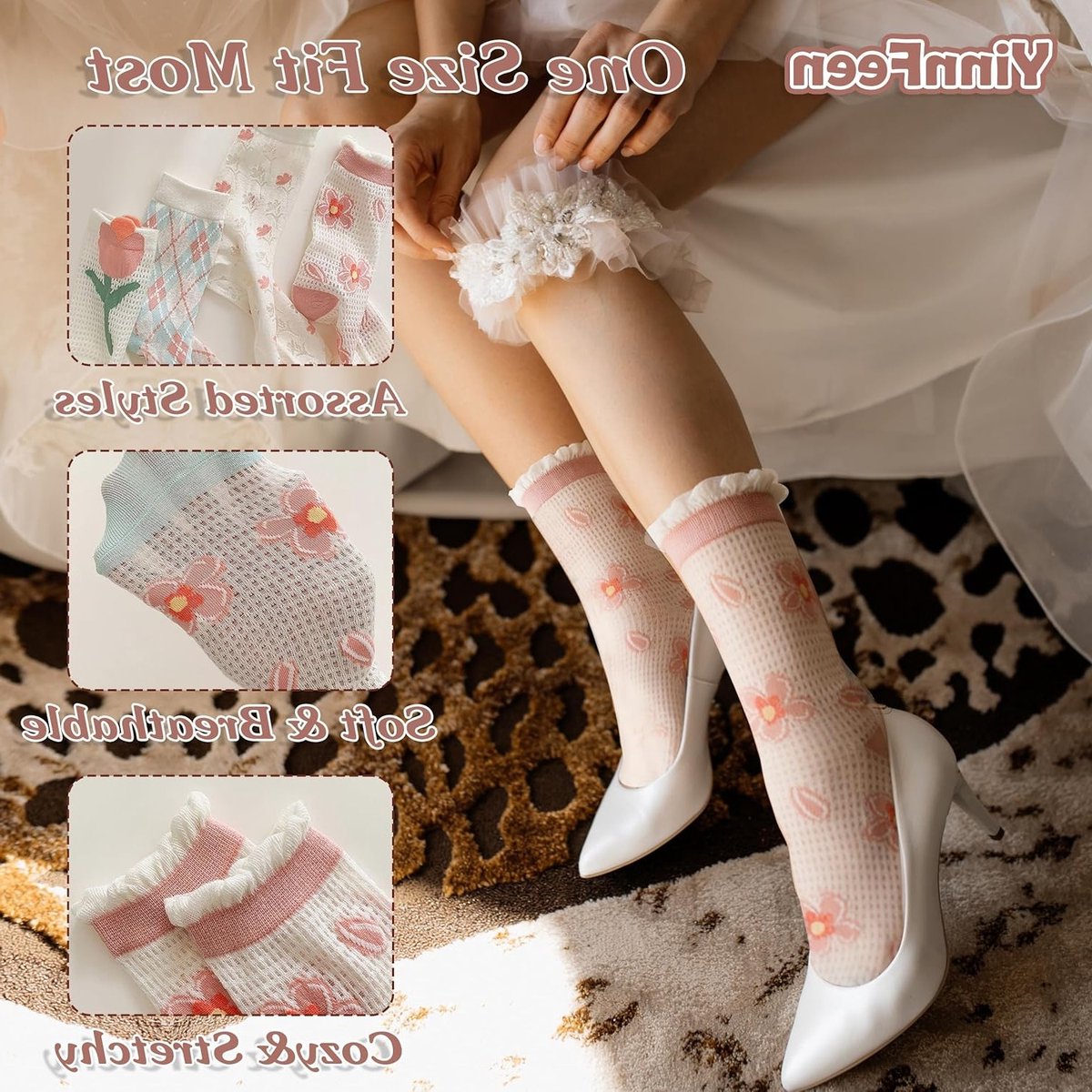 Elegante Transparante Kousen met Bloemenpatroon - Ademend Netmateriaal voor Dames, Perfect voor de Zomer, Ankle Socks, Comfortabele en Stijlvolle Kousen