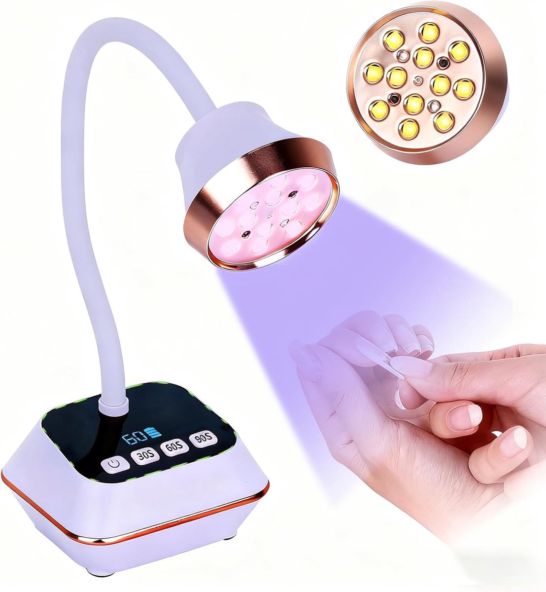 SnelShoppen - 36W Mini UV Lamp voor Gel Nagels met Intelligente Sensor, LCD Display, 30/60/90s Modus, Oplaadbare Nageldroger met Flexibele Gooseneck -