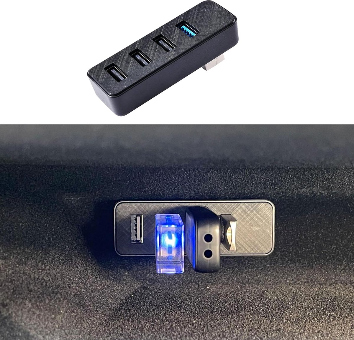 Thijox - Handschoenenvak USB Hub voor Tesla 2024-26 Model 3 Highland & 2025-26 Model Y Juniper - 4-in-1 Dockstation voor Dashcam, USB-stick, Gegevenso