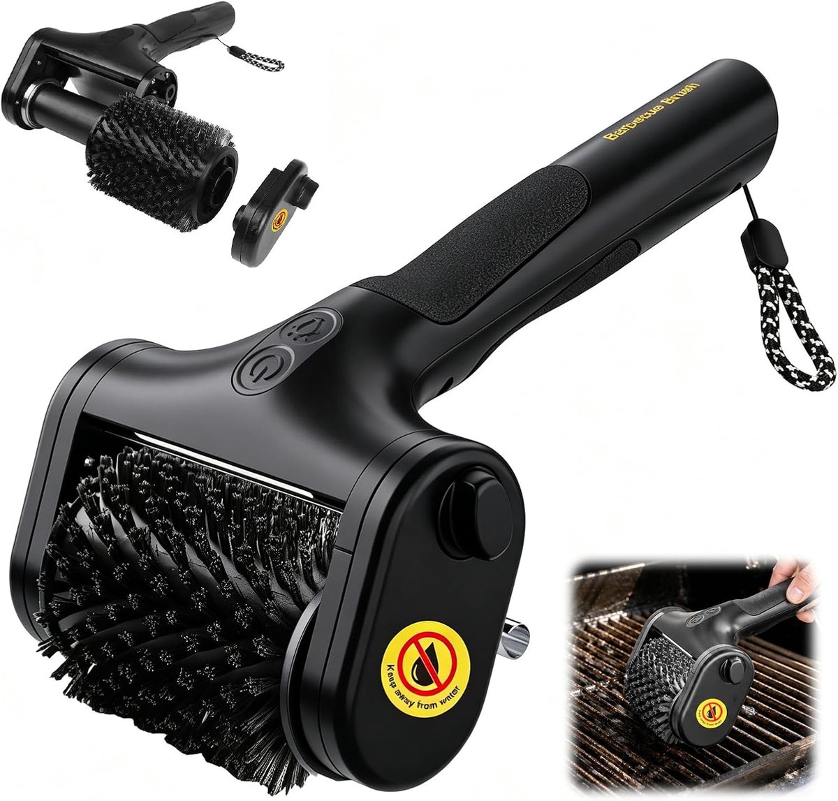 SnelShoppen - Elektrische Grillborstel met 2600 mAh Batterij, Waterdicht, 2 Snelheden (590/1000 RPM), LED Licht, Voor Grillroosters, Inclusief RVS en