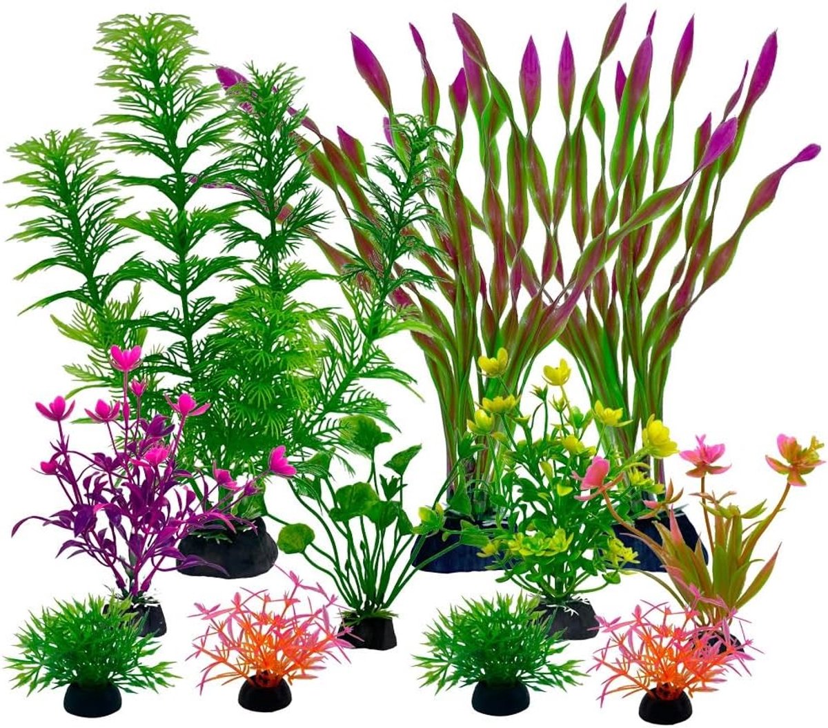 SnelShoppen - Kunstplanten voor Aquarium en Terrarium, Set van 11 Decoratieve Planten, Levensechte Look, Onderwater Planten, Groene Decoratie voor Hui