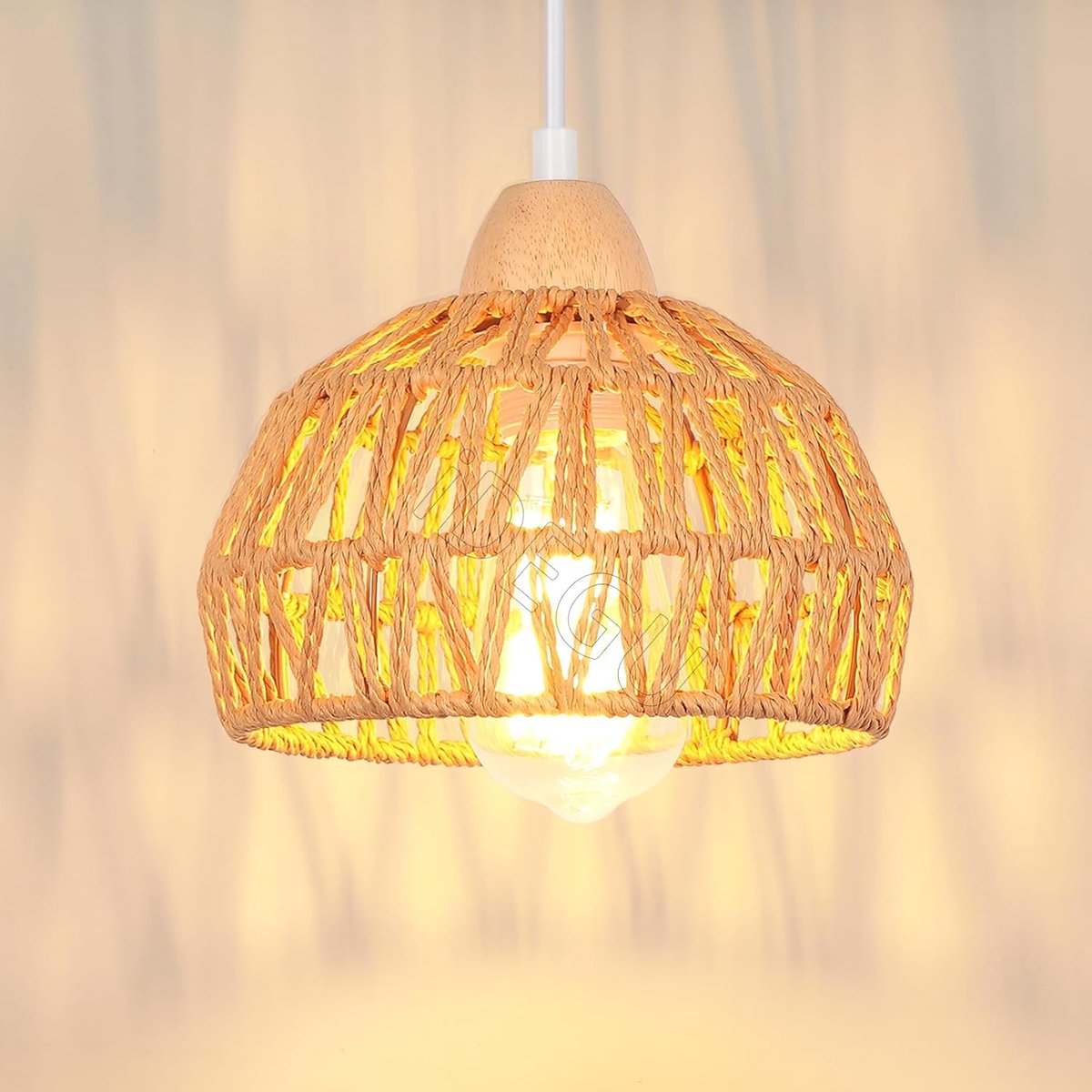 SnelShoppen - Vintage Industrieel Kroonluchter Rattan Kooi Lamp E27 Hanglamp 20cm - Retro Decoratie voor Slaapkamer, Woonkamer, Eetkamer, Keuken