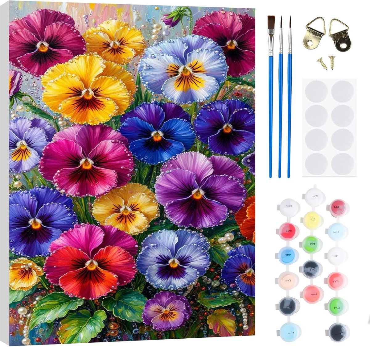SnelShoppen - DIY Schilderen op Nummeren Set voor Volwassenen en Kinderen - Bloemenschilderij op Canvas 20 x 30 cm met Houten Lijst en Kwast - Creatie