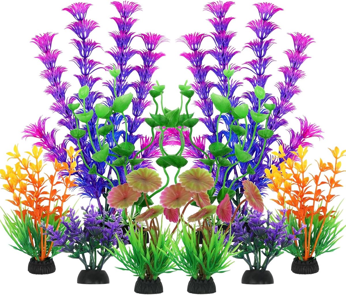 SnelShoppen - Aquarium Decoratie Set - 10 Kleurrijke Kunstplanten voor Aquarium - 2-5.5 Inch Kleine Planten en 2 Grote Planten van 19 cm - Perfecte Ac