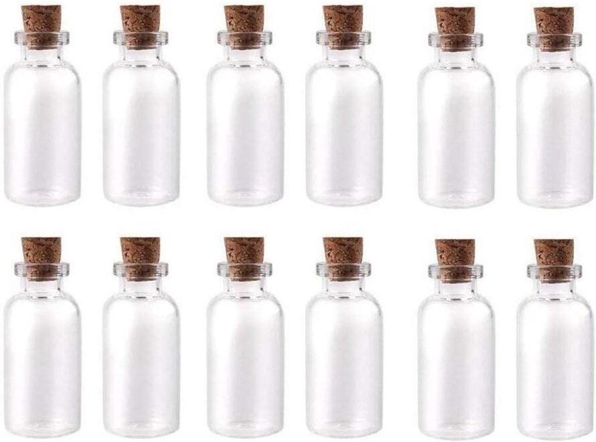 SnelShoppen - 12 Stuks Duidelijke Glas Wensflessen met Kurk Stopper - Kleine Decoratieve Craft Jars - 15ml - Perfect voor Bruiloften, Feestjes, DIY Ca