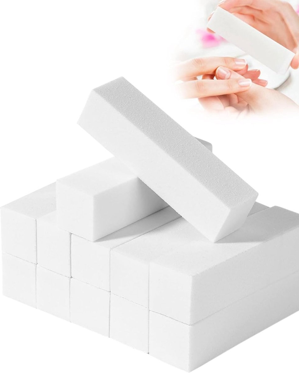 SnelShoppen - Pack van 12 Professionele Nagelvijlen, Polijstblokken voor Natuurlijke en Acrylnagels, Wit, Voor Perfecte Nagelverzorging en Nail Art