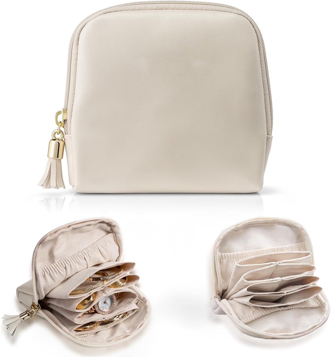 SnelShoppen - Travel Jewelry Organizer Pouch, Zachte Velours Sieraden Organizer met Rits voor Armbanden, Ringen, Kettingen en Oorbellen - Ideaal voor