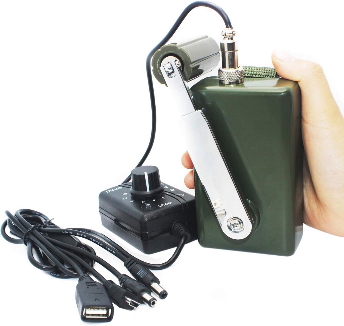 SnelShoppen - Portable Outdoor Hand Charger 30W/0-28V Mobiele Telefoon Oplader met USB Plug - Groene Generator + DC Controller - Ideaal voor Camping,