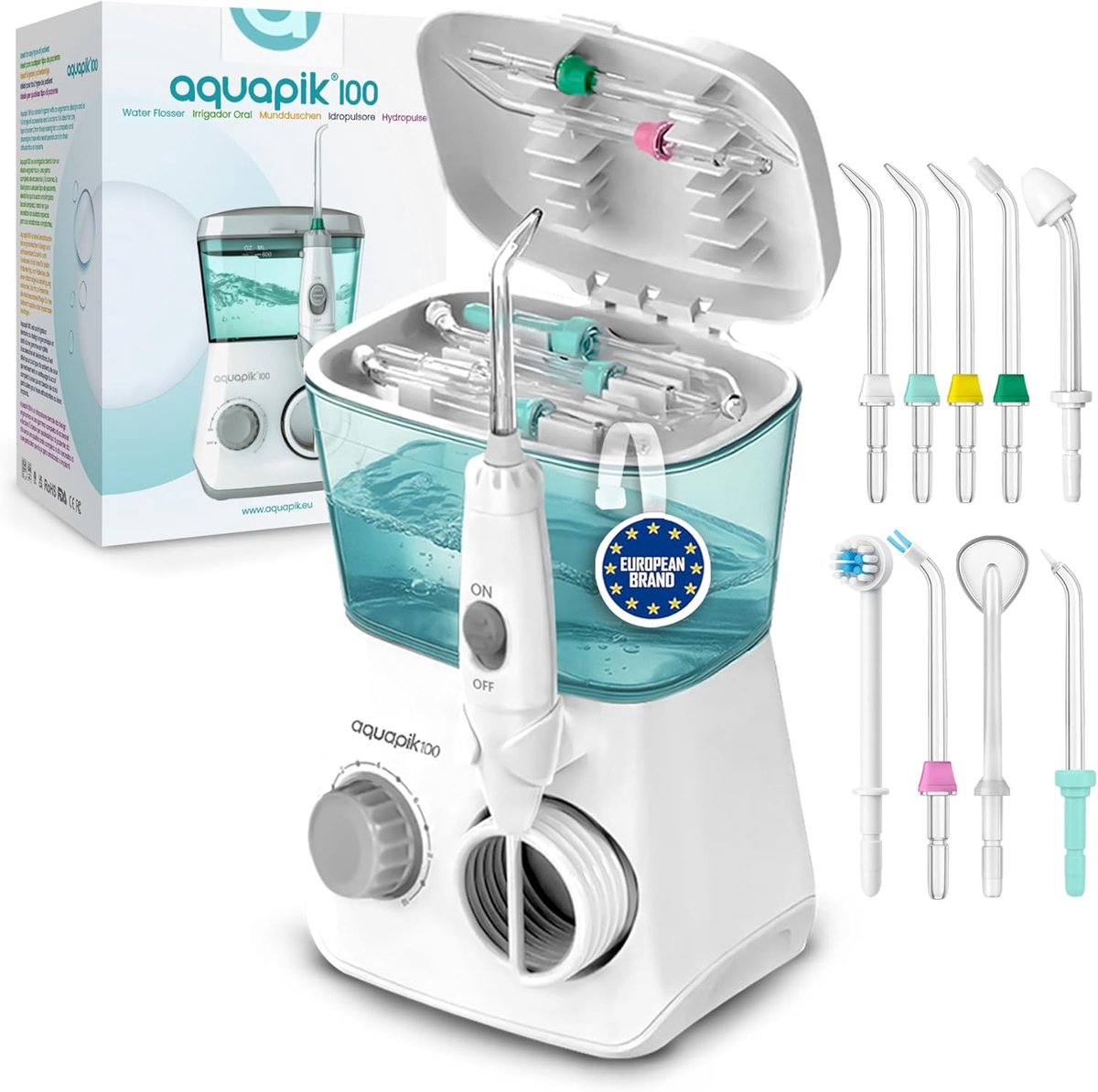 SnelShoppen - Aquapik 100 Professionele Water Flosser | Verwijdert Tandplak + Aanbevolen door Tandartsen + Ideaal voor Implantaten en Orthodontie | Mo