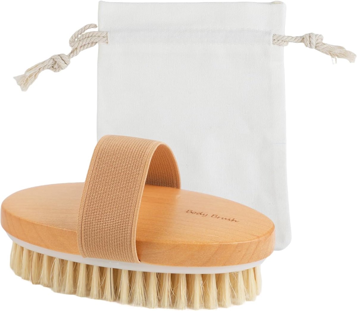 SnelShoppen - Droog Borstelen Lichaamsborstel - Natuurlijke Haren Body Brush - Exfoliërende Scrub Massage Douche met Houten Handvat - Stimuleert Doorb