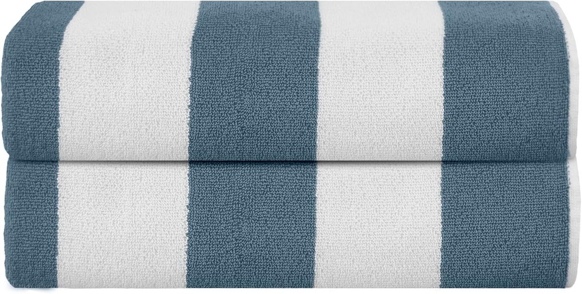SnelShoppen - 2x Grote Strandhanddoeken - Rood-Blauw-Wit Cabana Streep - 100% Katoen Terry - 450 GSM - 76x152cm - Zwemmen, Strand, Camping