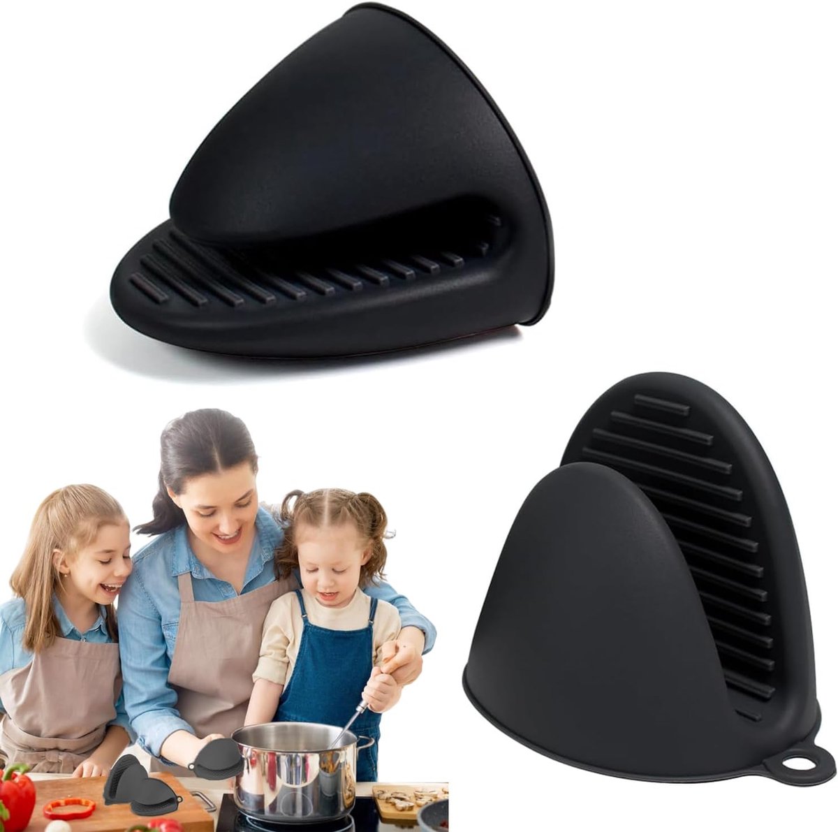 SnelShoppen - 1 Paar Mini Siliconen Oven Handschoenen, Antislip Keuken Handschoenen, Hittebestendige Kookhandschoenen voor Koken, Barbecue, Bakken (Zw