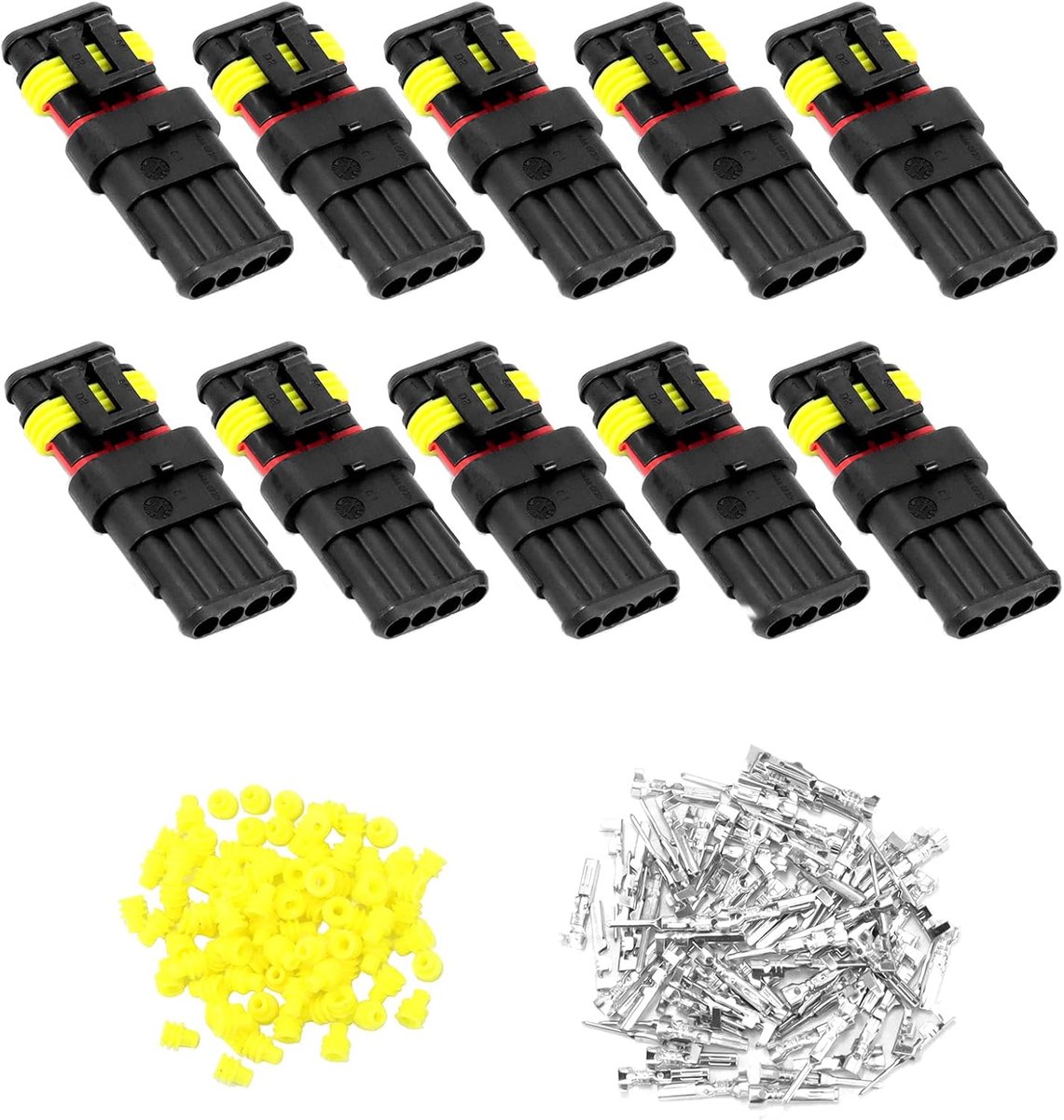SnelShoppen - 10x Waterdichte 4-Pin Kabelconnectoren voor Auto, Motor, Scooter, Truck, Duurzaam Tinned Koper, Eenvoudige Installatie, Breed Gebruik