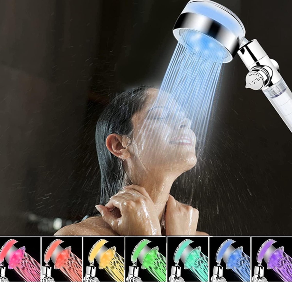 SnelShoppen - LED Douchekop met Filter, Verlichte Handdouche met 7 Kleuren, Energiezuinig en Anti-Kalkaanslag, Ideaal voor Badkamer en Kinderen