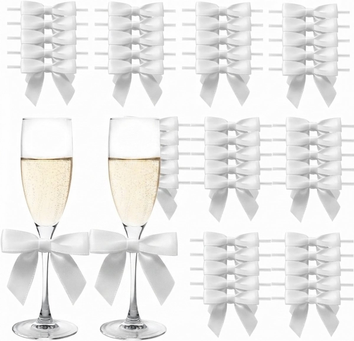 Livatto 50 Stuks Geschenkstrikken Kerstcadeau Strikken - Kleine Strikken Cadeaudecoratie voor Bruiloften en Geschenkverpakkingen - Wit