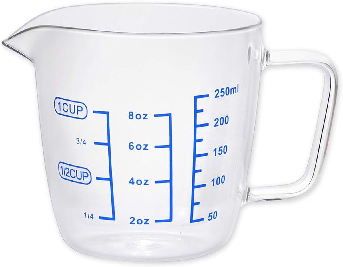 SnelShoppen - Glazen Maatbeker 250ml - Multifunctionele Meetcup voor Vloeistoffen, 8.8oz, Borosilicaatglas, Magnetron Bestendig, Keukenaccessoire