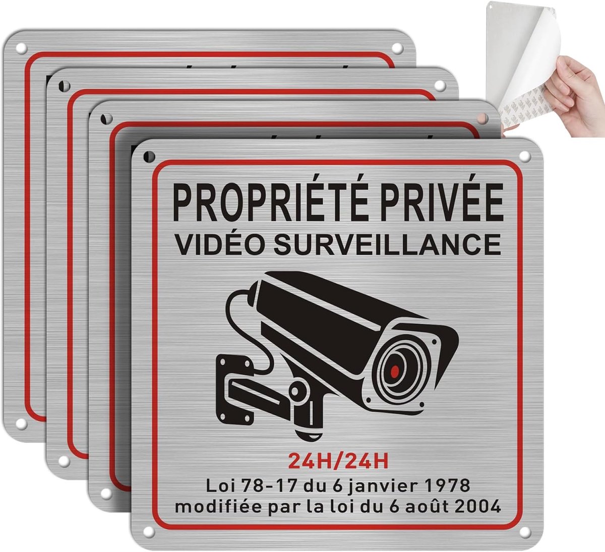 SnelShoppen - Camera Surveillance Panel 15x15 cm - Video Surveillance voor Binnen en Buiten - Aluminium met Sticker en Voorgeboorde Gaten