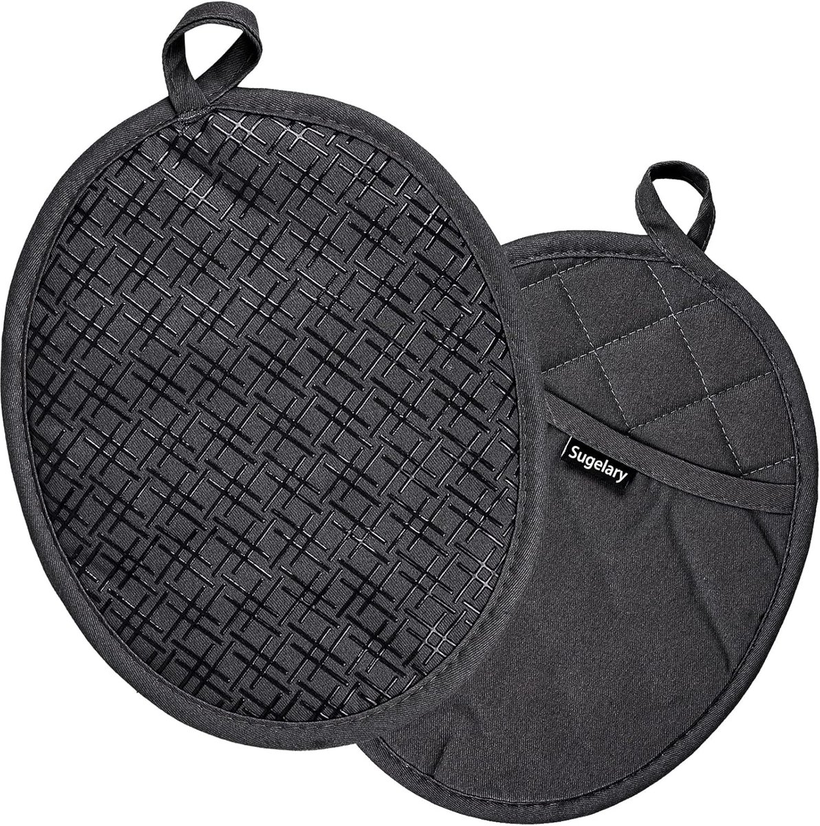 SnelShoppen - Set van 2 Hittebestendige Pannenlappen met Tas - Katoenen Ovenhandschoenen tot 235°C - Dubbelmond Ontwerp voor Koken en Bakken - Zwart