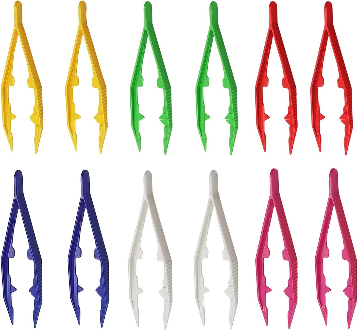 SnelShoppen - Pack van 12 Kleurrijke Plastic Tangen met Getande Punt - Makkelijk Grip en 10 cm voor Kleine Voorwerpen en DIY Puzzels - Ideaal voor Kin