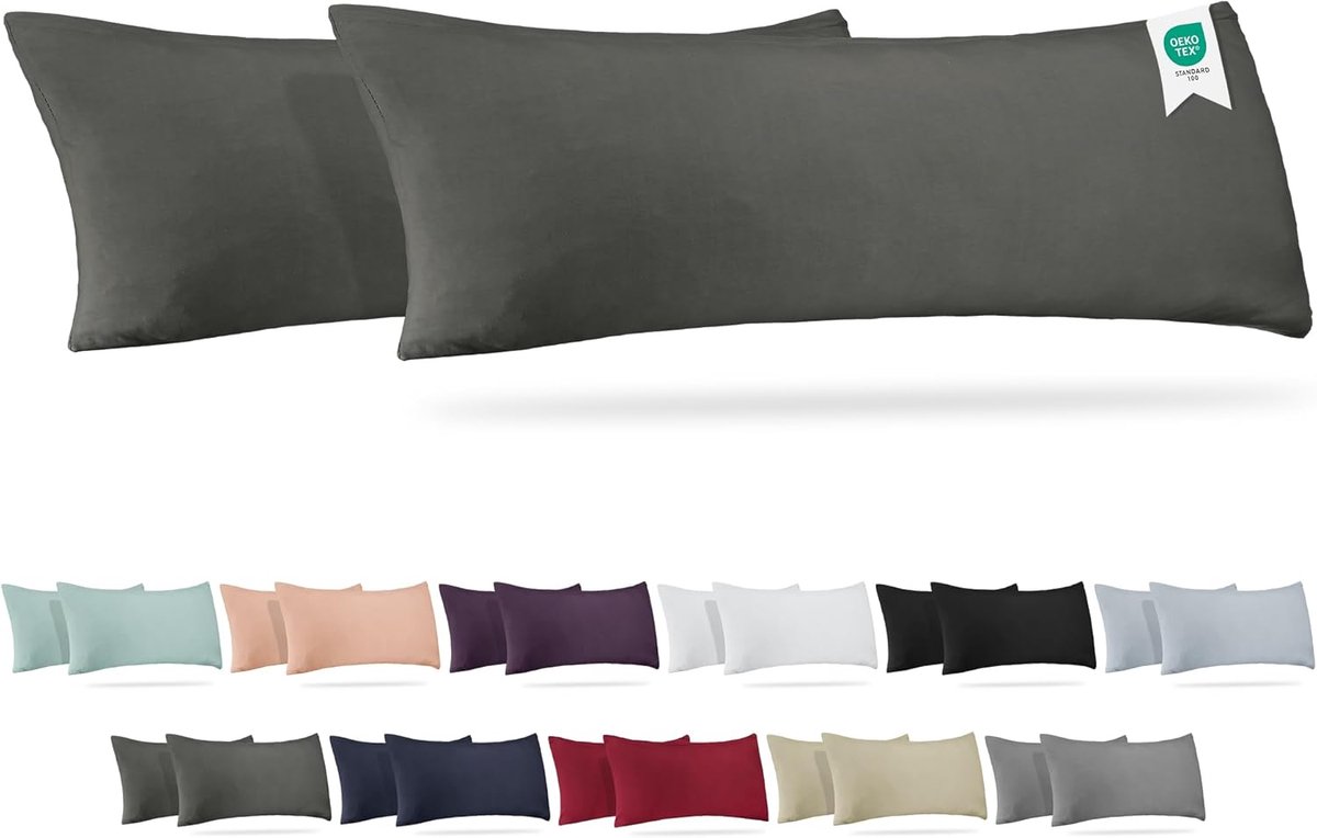 SnelShoppen - Set van 2 Kussenhoezen 40x145 cm - 100% Jersey Katoen - Zachte Kussen Covers met Rits - Anthraciet voor Woonkamer en Slaapkamer