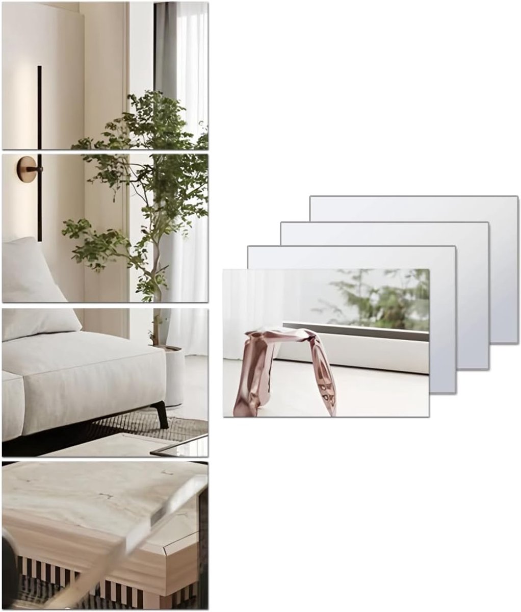 SnelShoppen - Spiegels Tegels Stickers voor Muren, 4 Stuks Acryl Volledige Lichaamslengte HD Spiegel, Veilig Niet-Glas Wand Gemonteerde Retro Spiegels