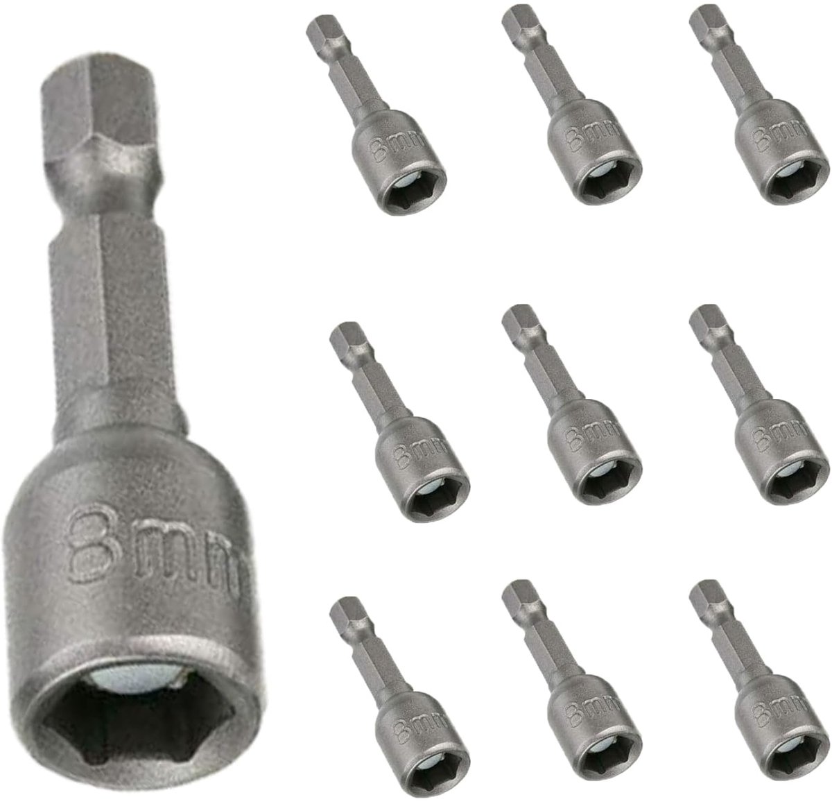 SnelShoppen - 10-delig 8mm Magnetisch Steeksleutelset 1/4 Inch Hex Boor Hulpstuk voor Accu en Netwerk Boormachines - Duurzaam Chrome Vanadium Staal