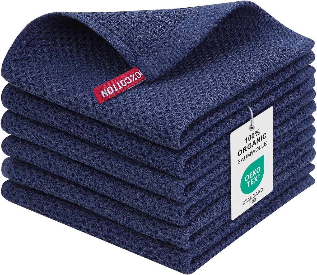 SnelShoppen - 6 Stuks Keukenhanddoeken 100% Katoen, 30x30 cm, Zachte en Absorberende Theedoeken, Dikke Lintvrije Keuken Doeken, Navy Blauw, Voor Keuke
