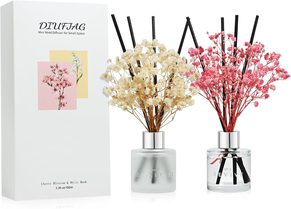 SnelShoppen - Cherry Blossom & White Musk Geurstokjes - 8 Sticks Wicker Diffuser - Luchtverfrisser voor Slaapkamer, Kantoor, Badkamer - Sfeervolle Roo