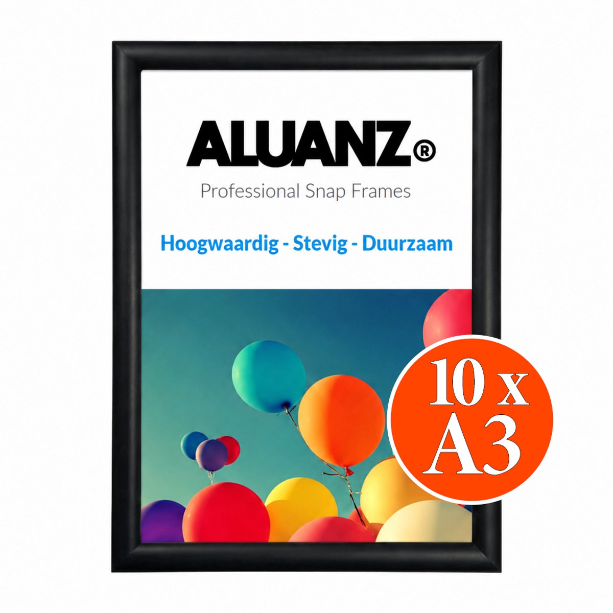 Aluanz 10 stuks A3 Kliklijst Zwart - Aluminium - Wissellijst - Posterlijst - Fotolijst - Inclusief Beschermfolie