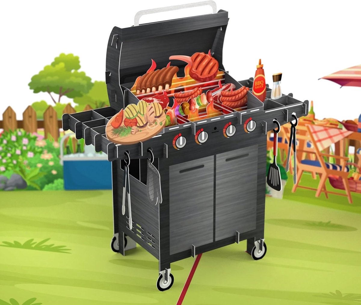 SnelShoppen - MOKIO Pop-Up Kaart BBQ Grill - 3D Verjaardagskaart voor Tuinfeest of Barbecue - Cadeau voor Barbecue Cursussen, Accessoires of Geld - Un