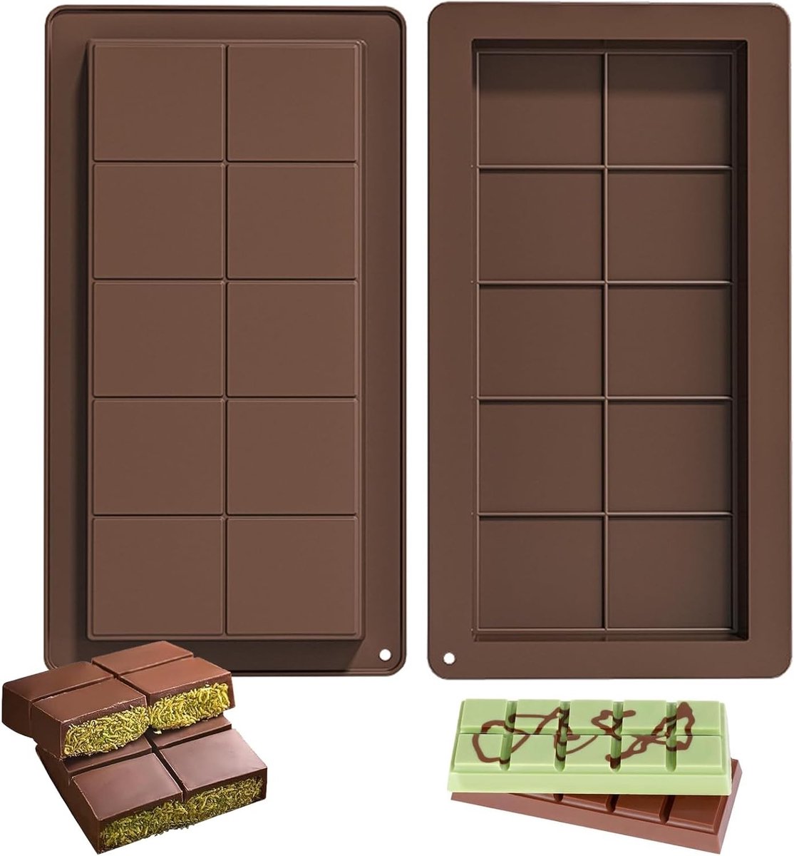 Siliconen Chocoladevormen Set van 2, Diepe Vierkante Mallen voor Chocolade, Bonbons en Snoepjes
