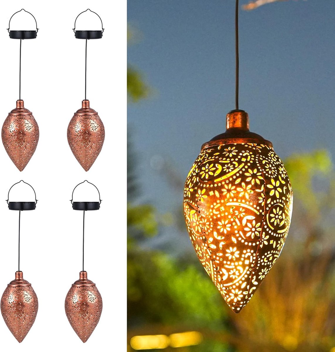 SnelShoppen - 4 Pack Solar Lantaarns voor Tuin, IP65 Waterdichte Vintage Paisley Lampen, Decoratie voor Tuin, Pad, Terras, Kerstcadeaus