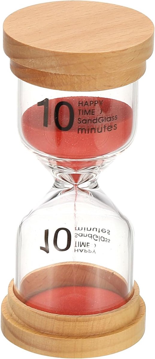 SnelShoppen - 10 Minuten Zandloper, Houten Zandklok, Hoog Borosilicaatglas, Uurglas in Rood, Tijdklok voor Spellen, Klaslokaal, Keuken, Kantoor, Thuis