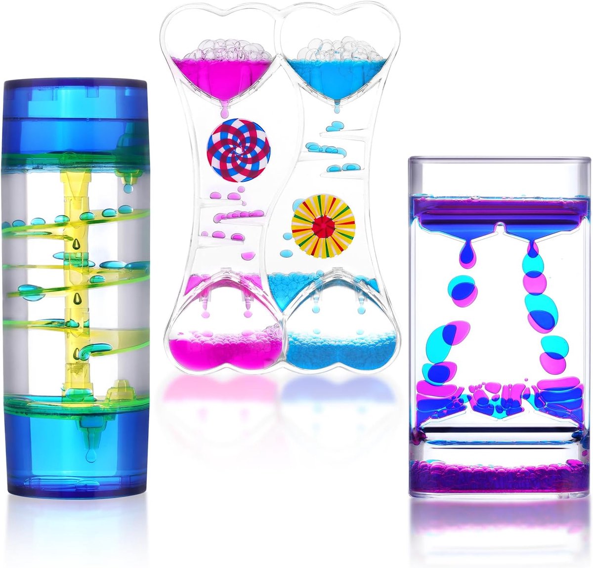 SnelShoppen - Liquid Sensory Hourglass Timer Set - 3 Stuks - Kleurige Zandlopers voor Stressverlichting, Decoratie, Kantoor, Keuken en Spellen - Purpl