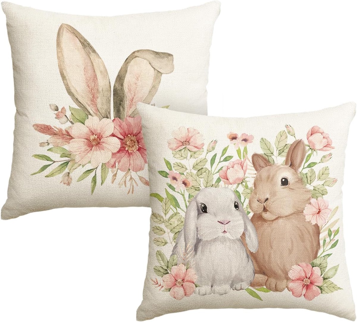 SnelShoppen - Set van 2 Decoratieve Kussenhoezen voor Sofa, Woonkamer, 50x50 cm, Roze Hare Oren, Hoogwaardige Polyester, Machinewasbaar, Perfect voor