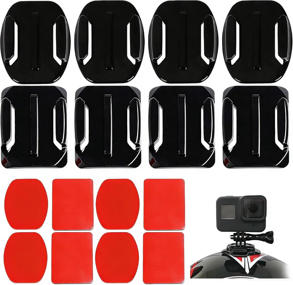 SnelShoppen - Pack van 8 Zelfklevende Pads voor Actiecamera's, 3M Platte Basis, Geschikt voor Hoofdtelefoons, Curved, Universele Compatibiliteit voor