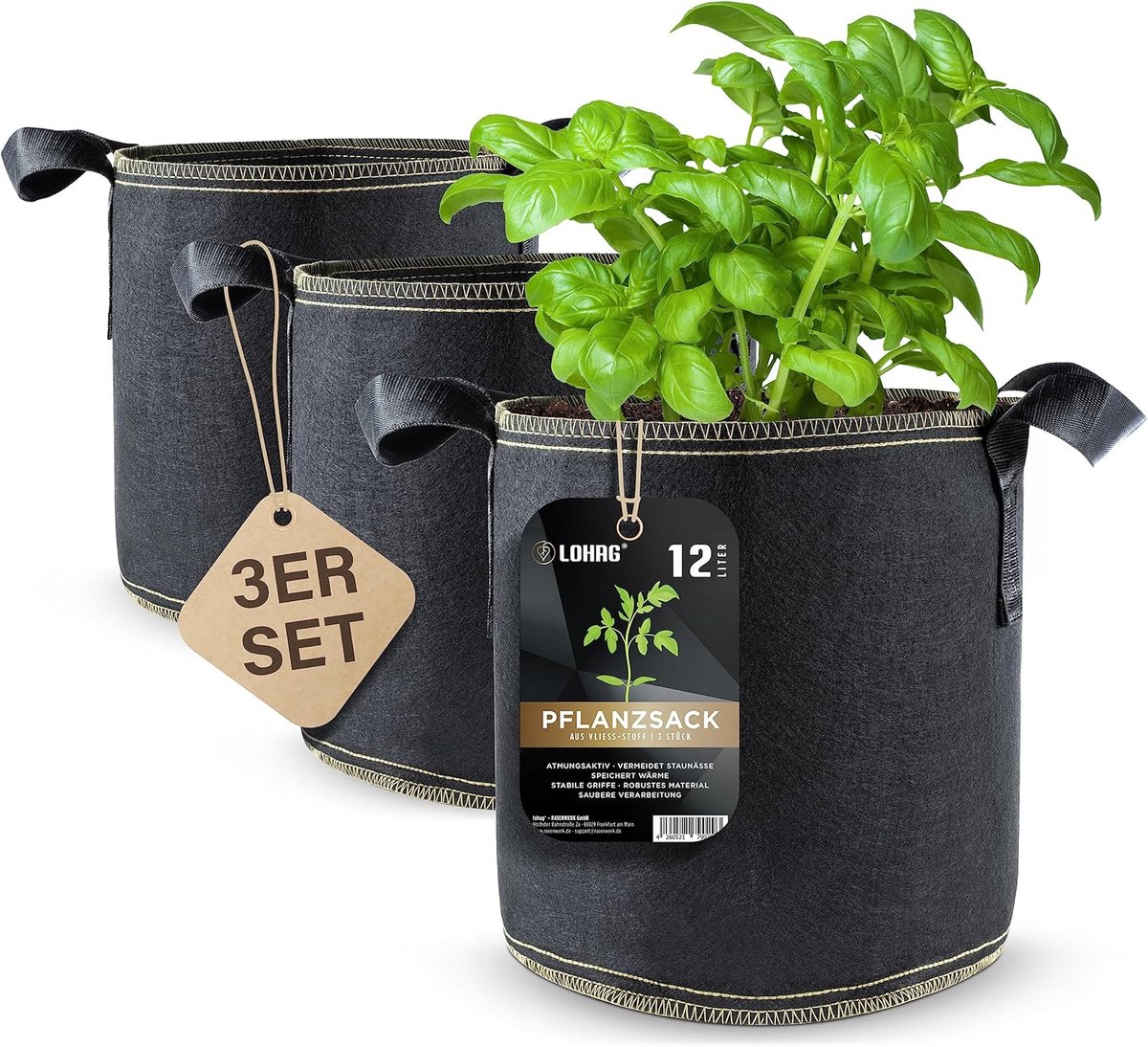 SnelShoppen - Fleece Plant Bag 3 Gallons - 12 Liter Tuinpotten - 3 Stuks - Lucht- en Waterdoorlatend - Gezonde Alternatief voor Planten - Aardappelzak