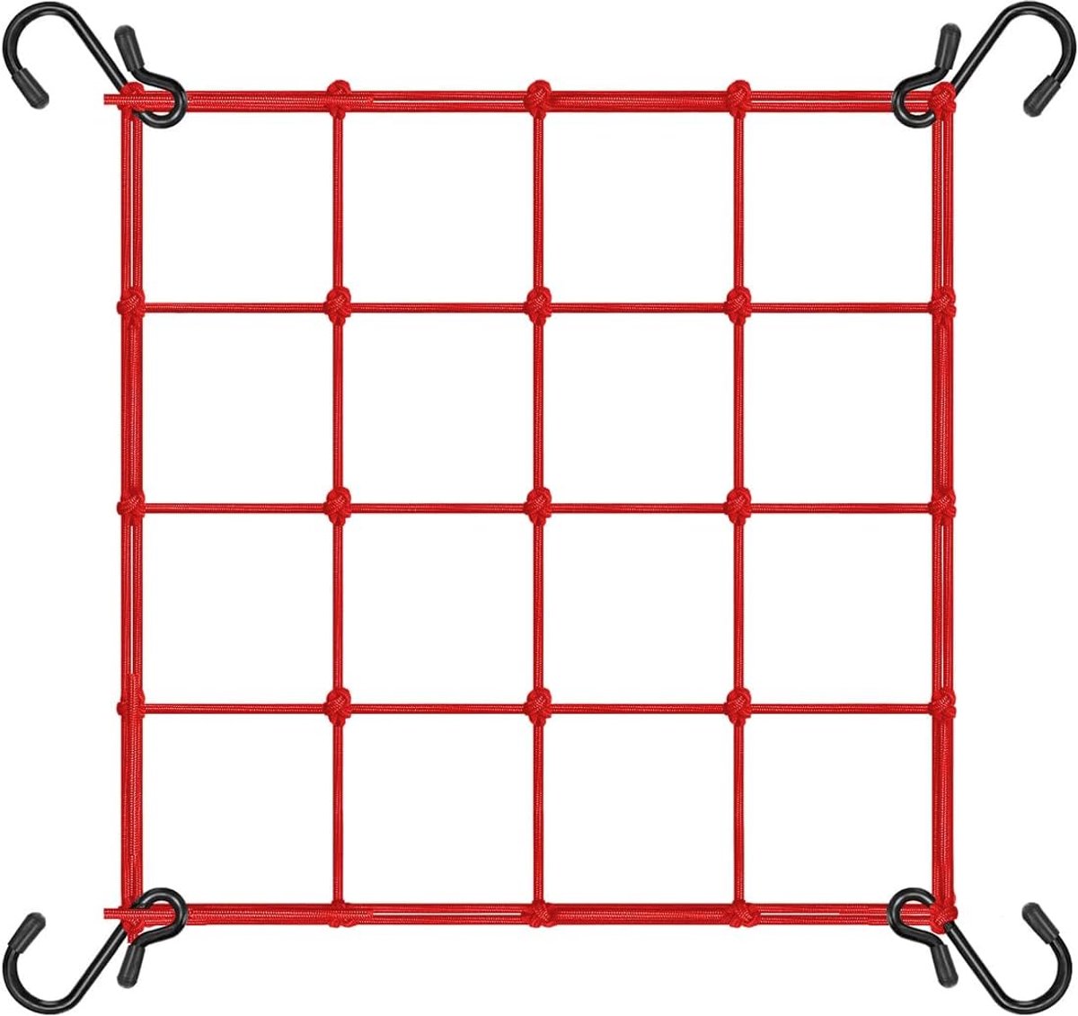 SnelShoppen - 25x25cm Elastisch Bungee Luggage Net met 6 Bevestigingshaken voor ATV, Bikes, Auto's, Trucks en Motorrijden - Rood, Ideaal voor Reis en