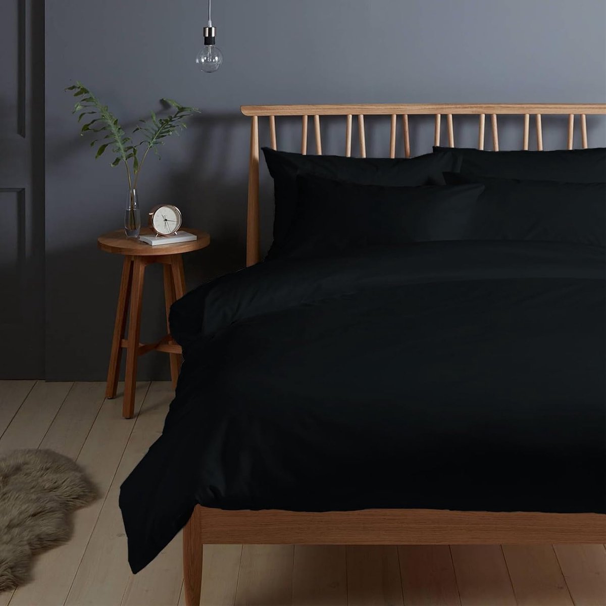 SnelShoppen - Luxe 400 Draadcount Katoenen Bedlinnen Set, 3-delig Dekbedovertrek en Kussenslopen, 200x200 cm + 70x90 cm, Zwart, 100% Katoen Mako Satij