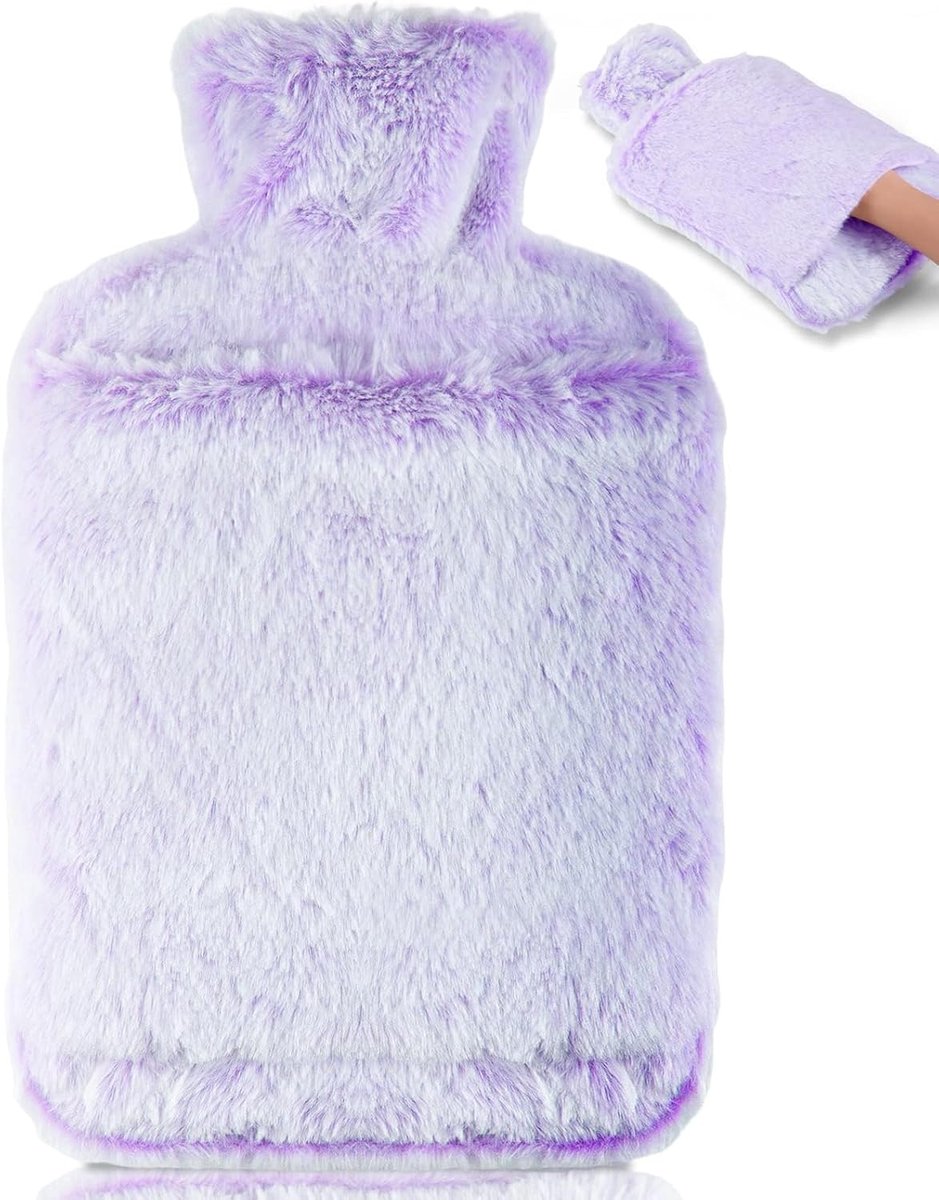 SnelShoppen - Warmwaterkruik met Zachte Cover - Lekvrije 2L Grote Fles met Kangoeroezak - Zachte Bedkruik voor Mannen en Vrouwen (Paars)