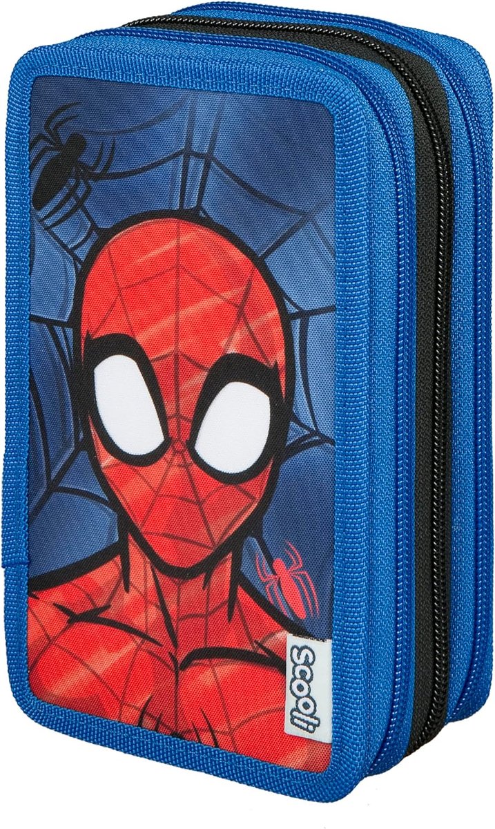 SnelShoppen - Drievoudige Spider Man Etui - Vulbare Pennenbak met Hoogwaardige Pennen en Accessoires - Ideaal voor School, Vrije Tijd en Onderweg - Vo