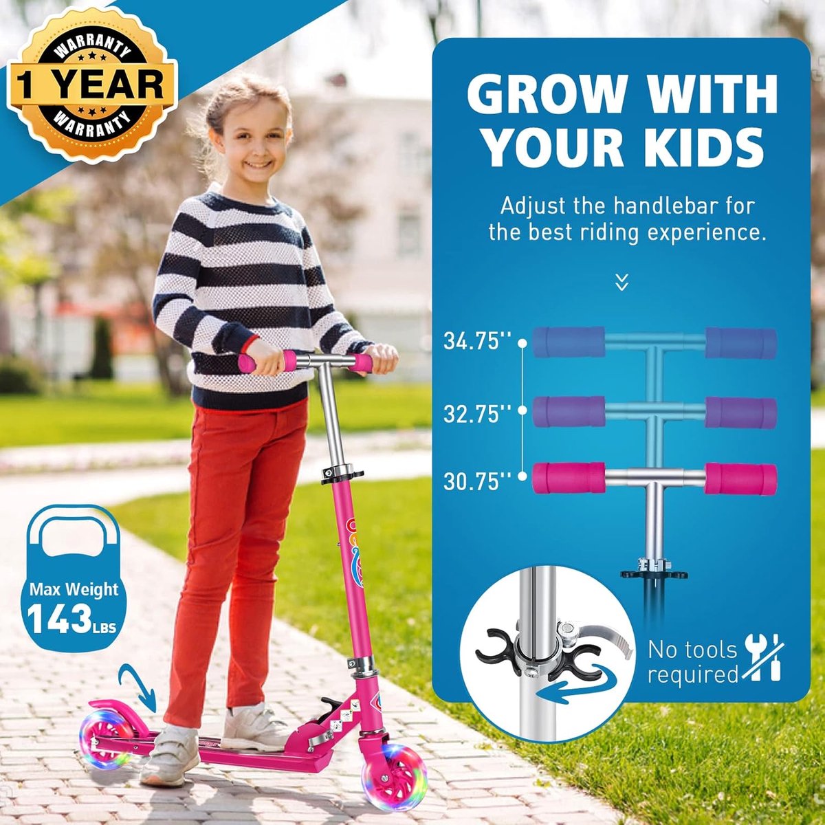 SnelShoppen - Kids Scooter 2 Wielen Vouwbaar voor Kinderen, 3 Verstelbare Hoogtes, LED Verlichte Wielen, Lichtgewicht en Stevig Frame voor Jongens en