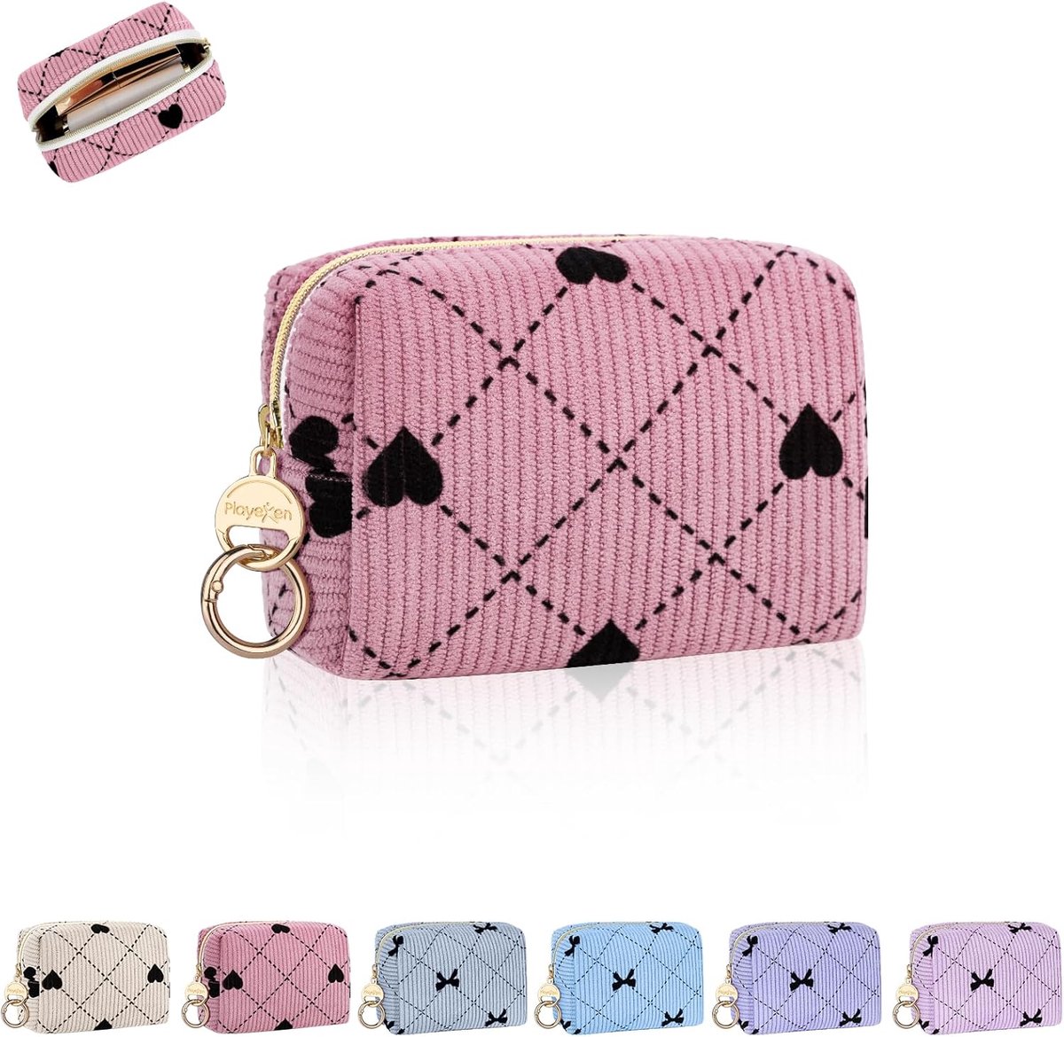 SnelShoppen - Mini Cosmetic Bag voor Vrouwen - Kleine Makeup Bag van Corduroy - Toilettas met Ritssluiting - Perfect voor Reizen, Feestjes en Dagelijk
