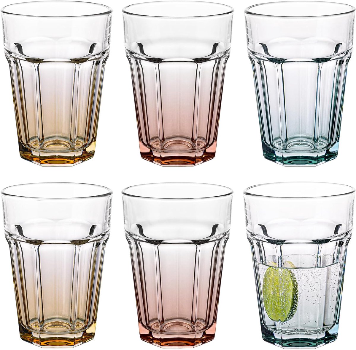 SnelShoppen - Set van 6 Grote Cocktailglazen Cuba Libre 425ml - Tumblers met Retro Watercolor Ombre Design - Perfect voor Feest, Tuin, Keuken, Handwas