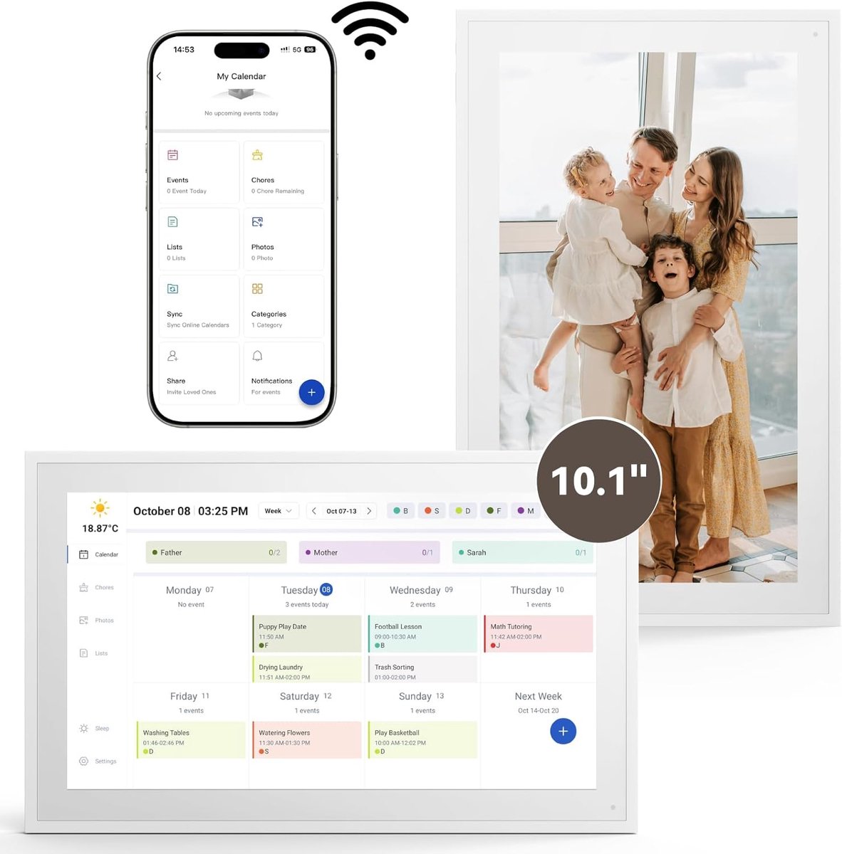 SnelShoppen - Digitale Kalender 10.1 Inch - Slimme Elektronische Wandplanner met Scherm & Foto's - Touchscreen Gezin/School/Evenementen Organisator