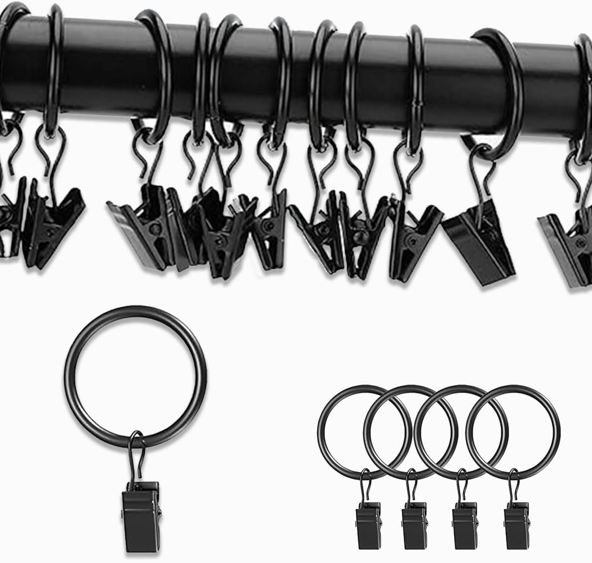 SnelShoppen - 30 Stuks Ringen met Clips, 32mm Oogjes, Metalen Gordijnhaken met Clips, Geschikt voor Diverse Toepassingen, Sterk en Duurzaam