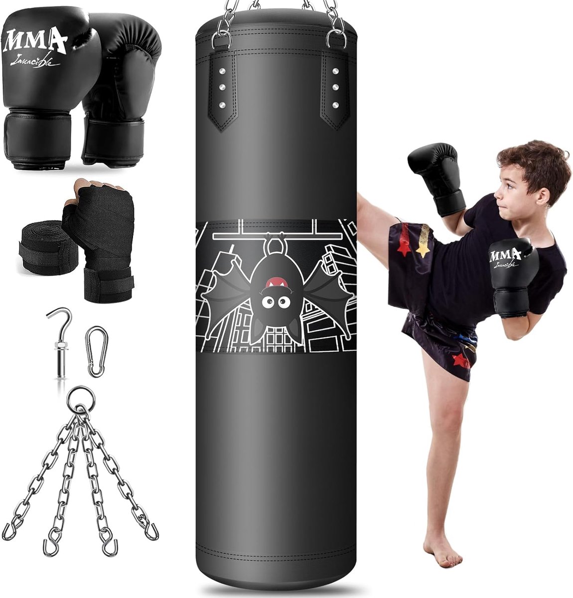 SnelShoppen - Bokszak voor Kinderen 3-12 Jaar, MMA, Kickboksen, Karate, Muay Thai, Vechtsport, Fitness, Judo, Taekwondo, Ongevuld, Oxford Stof, Duurza