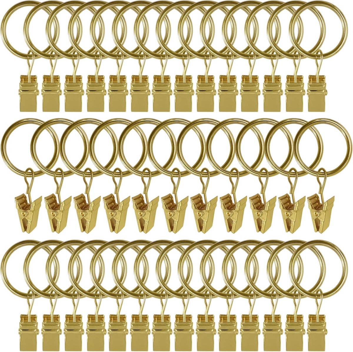 SnelShoppen - 44 Stuks Gouden Metal Curtain Rings met Clips - Sterke Gordijnhangers voor Decoratieve Raamdecoratie - 1 Inch Binnen Diameter - Perfect