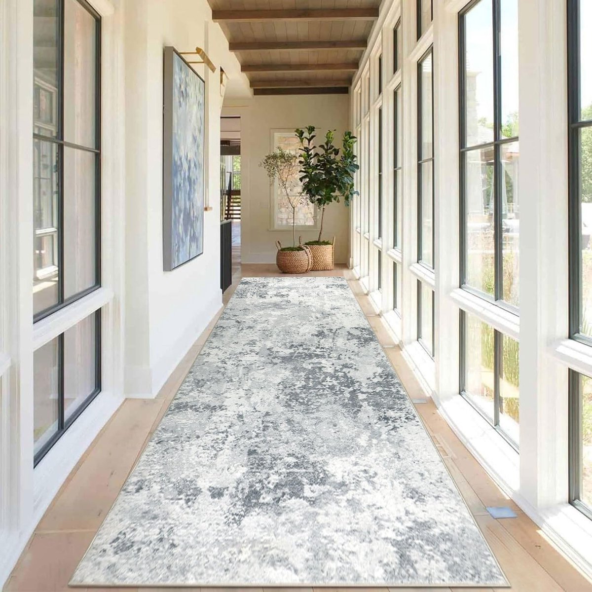 Moderne Wasbare Loper Tapijt 80x300 cm voor Hal, Slaapkamer en Keuken - Abstract Design
